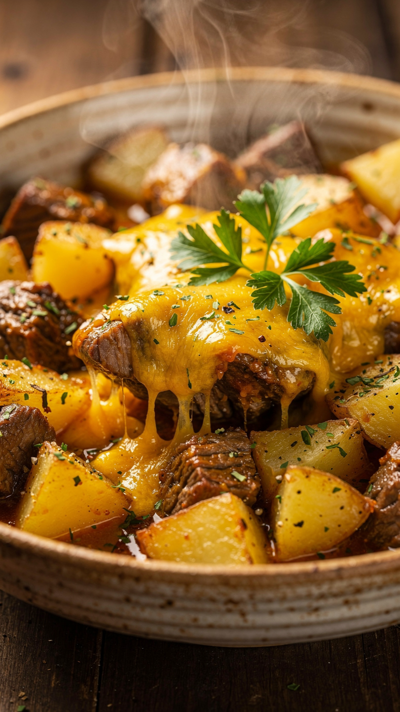 Cheesy One Pot Beef and Potatoes